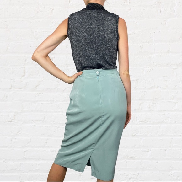 VINTAGE | 1980’s Howard Wolf Pastel Mint Preppy Classic Retro Jacket Skirt Suit - Picture 4 of 12